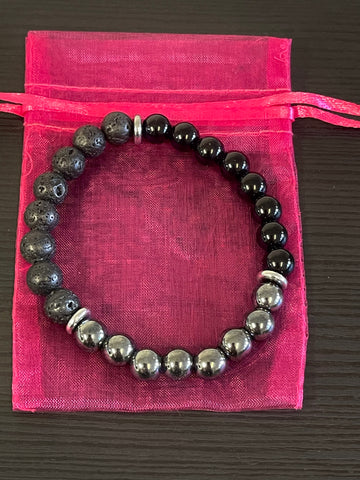 Onyx ,hematite and Lava stone bracelet