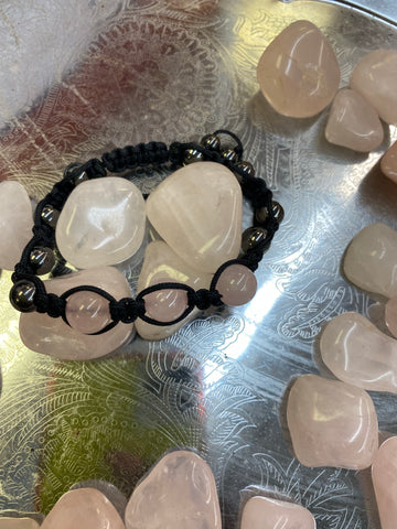 Rose Quartz and Hematite Adjustable Bracelet