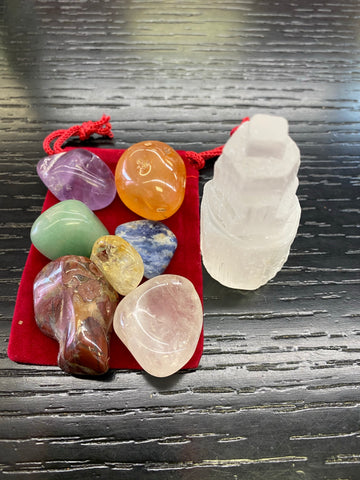 Chakra Stone Set With Selenite Tower