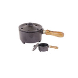 Iron Charcoal Burner with Lid and Wood Handle